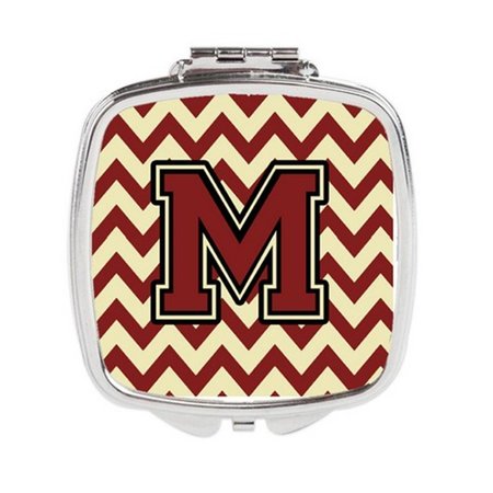 CAROLINES TREASURES Letter M Chevron Maroon and Gold Compact Mirror CJ1061-MSCM